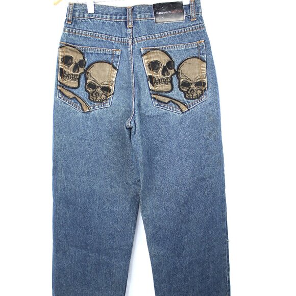 FUBU Vintage Y2K Skull Skeleton Faded Baggy Skater Hip Hop Boy's Jeans Size 12 - Picture 1 of 9